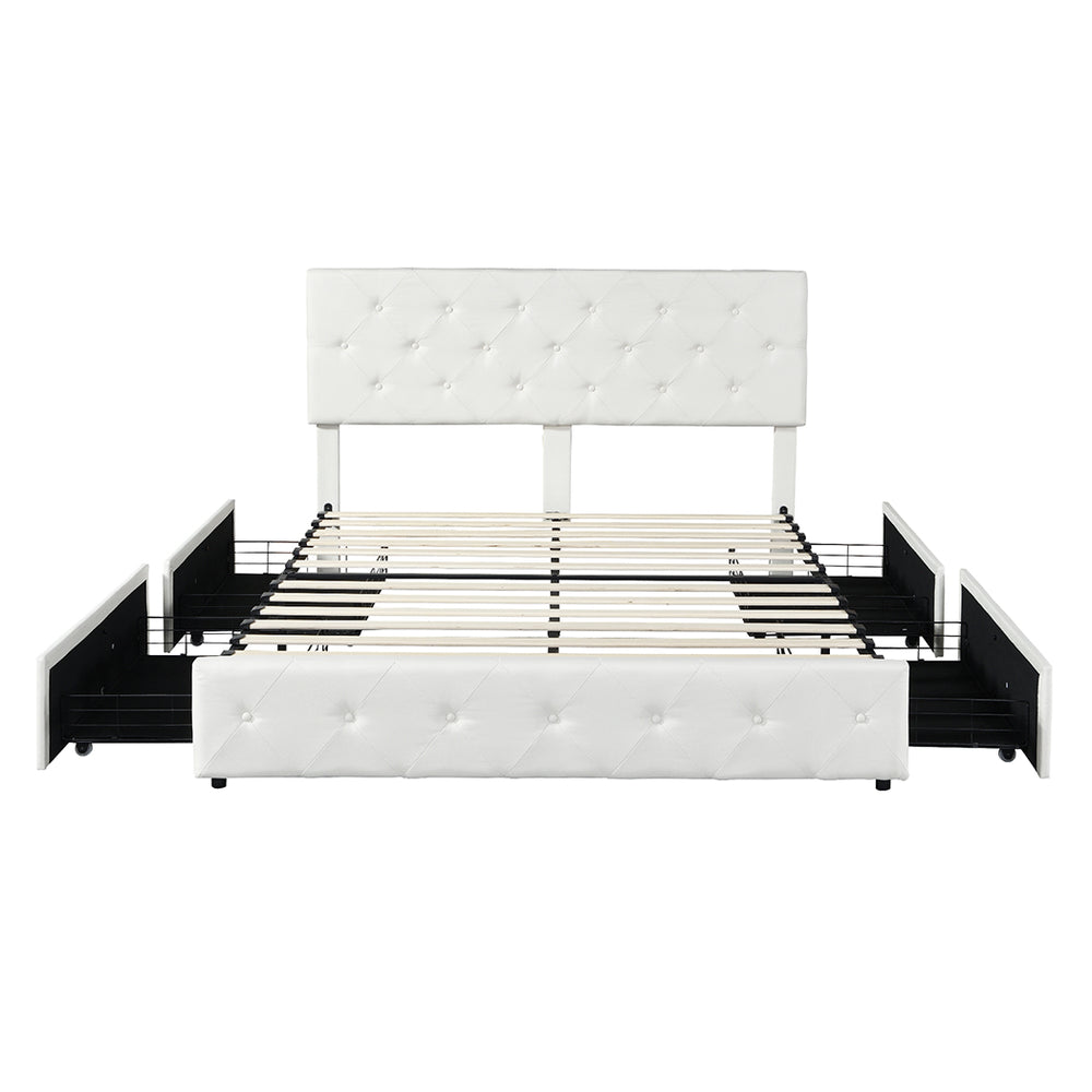 White Queen Bed Frame with Storage Drawers