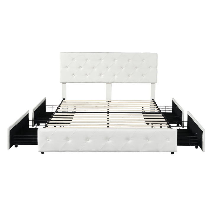White Queen Bed Frame with Storage Drawers