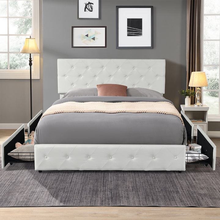 Levede Queen Bed Frame Tufted 4 Drawer 