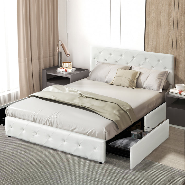 White Queen Bed Frame with Storage Drawers