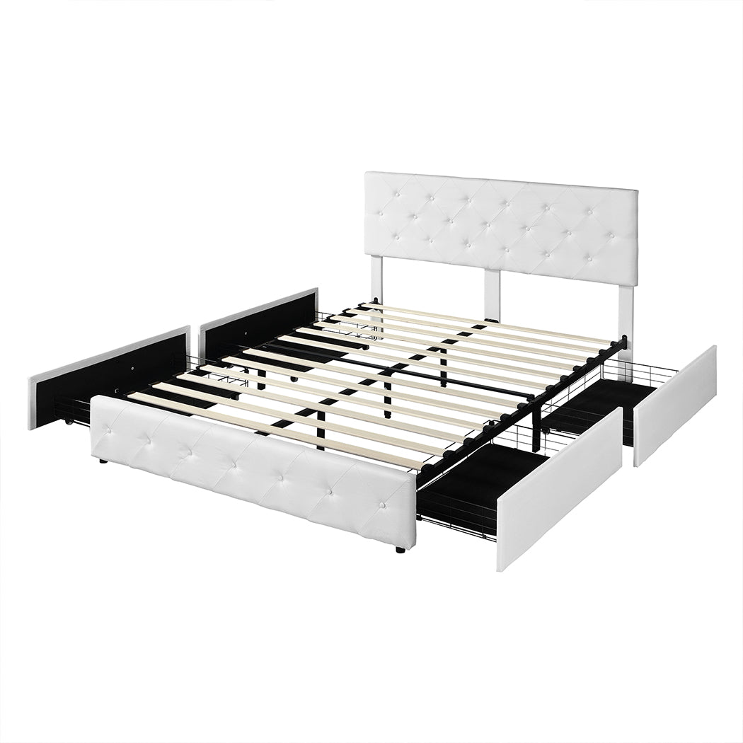 White Queen Bed Frame with Storage Drawers