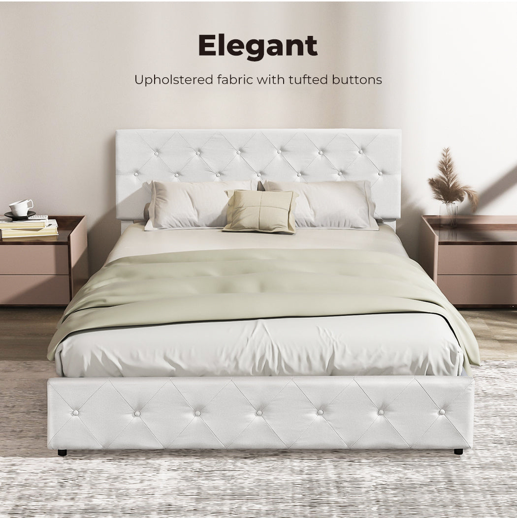 White Queen Bed Frame with Storage Drawers