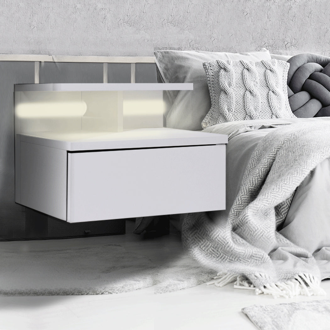 White Wall-Mounted Floating Bedside Table 