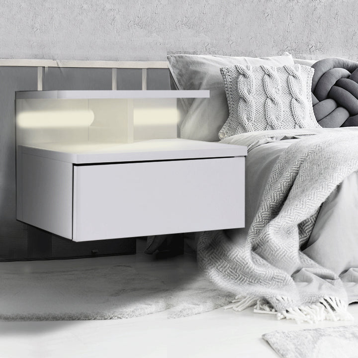 White Wall-Mounted Floating Bedside Table 