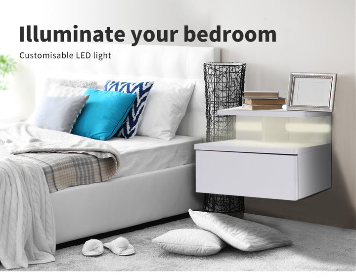 White Wall-Mounted Floating Bedside Table 