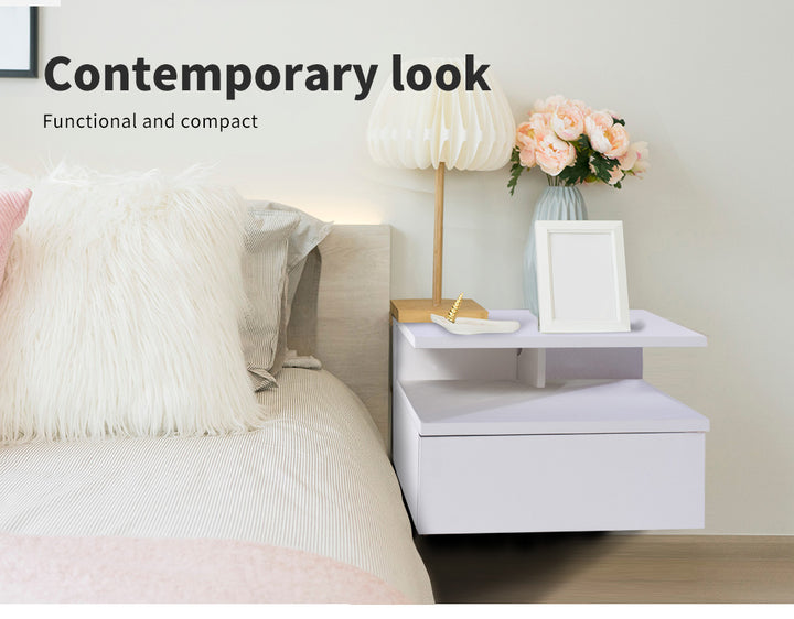 White Wall-Mounted Floating Bedside Table 