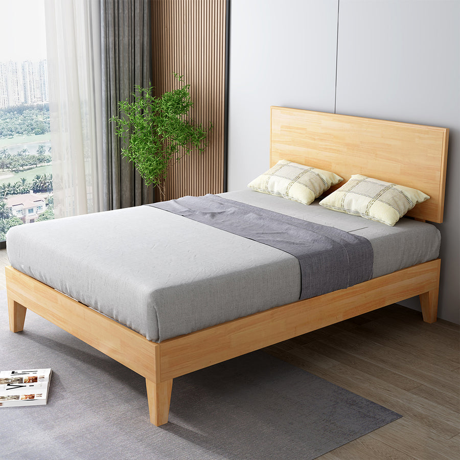 Wooden Bed Frame with Rubberwood Headboard