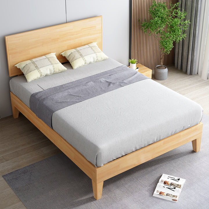 Wooden Bed Frame with Rubberwood Headboard