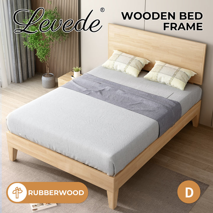 Wooden Bed Frame with Rubberwood Headboard
