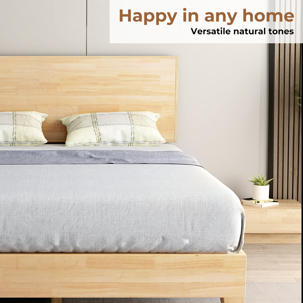 Wooden Bed Frame with Rubberwood Headboard