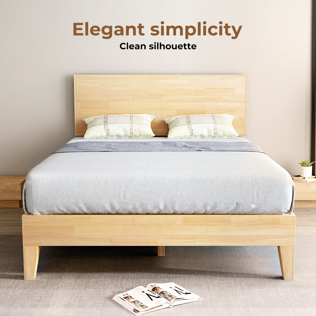 Wooden Bed Frame with Rubberwood Headboard