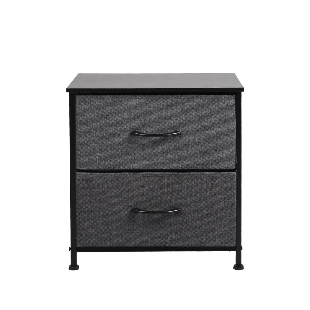 Fabric 2-Drawer Bedside Table with Wooden Top