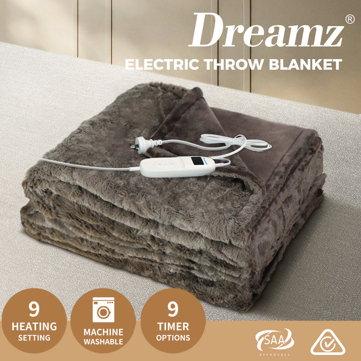 DreamZ Electric Throw Blanket Heated Timer Bedding Washable Warm Winter Plush