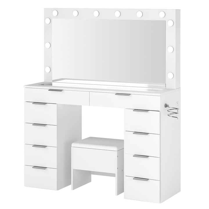 Dressing Table LED Makeup Mirror Stool Set Vanity Desk Cabinet 10 Drawers