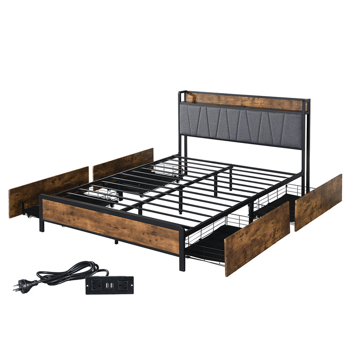 Levede Queen Bed Frame Soft Storage Drawers Headboard USB Charge - Levede