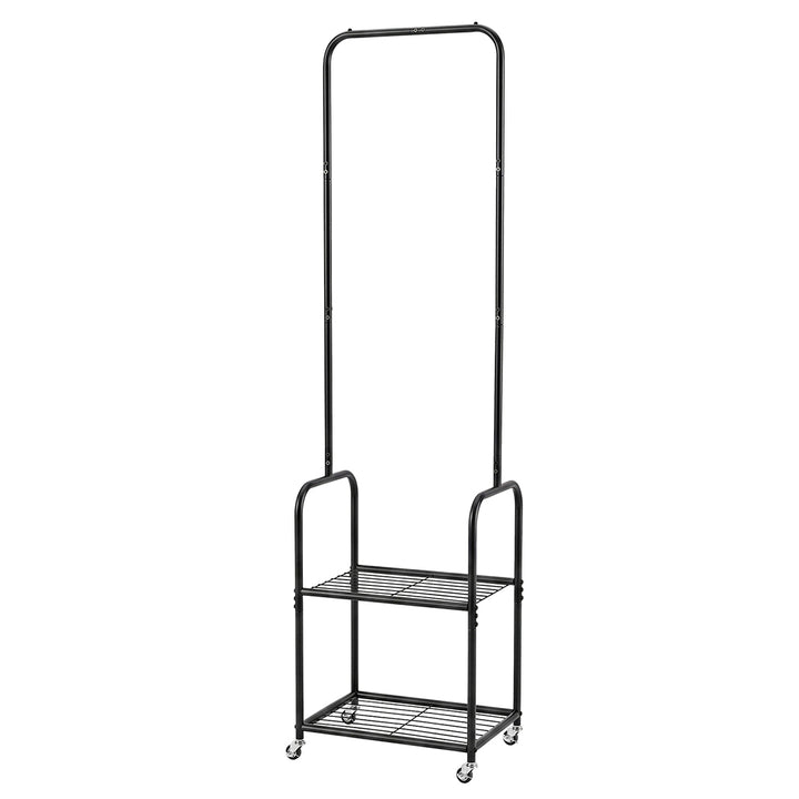 Clothes Rack Heavy Duty Garment Rack 2 Shelf Locking Wheels Bedroom Black