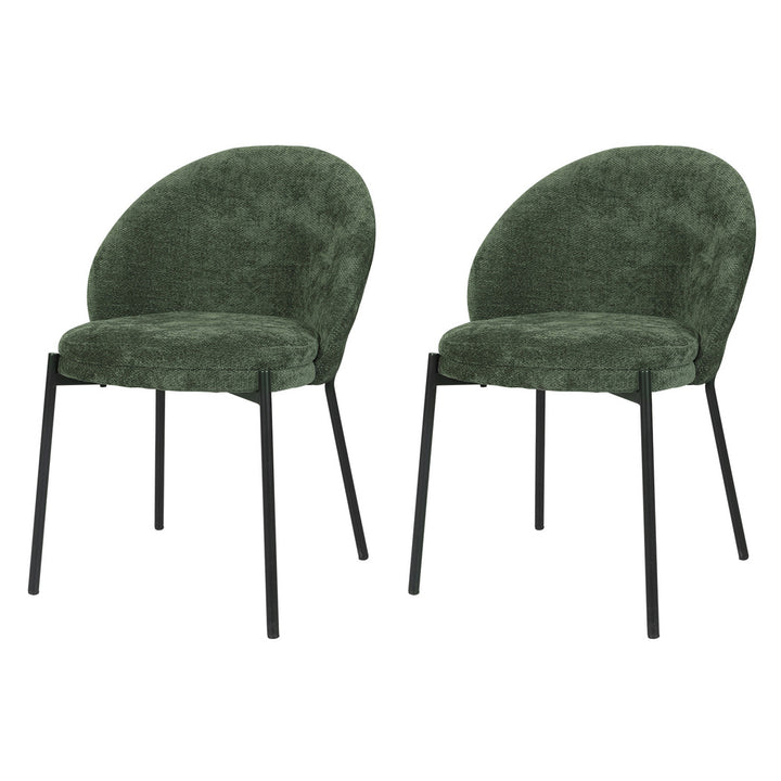 2x Dining Chairs Soft Padded Cotton-Linen Seat Metal Legs Olive Green