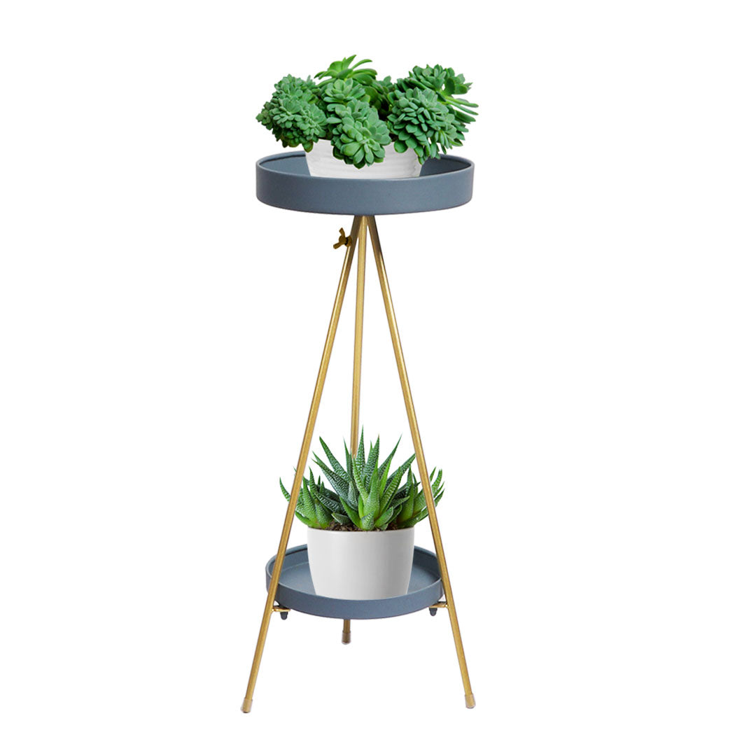 Levede Plant Stand 2 Tiers Outdoor Indoor Grey Gold Large-1831592865227214848