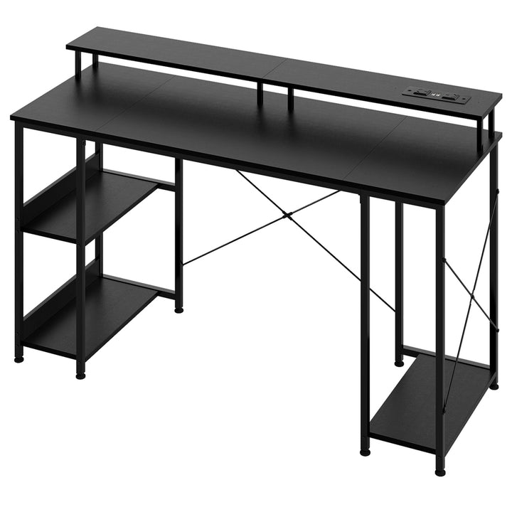 Gaming Desk Computer Table Monitor Shelf Power Outlets RGB Light 140cm