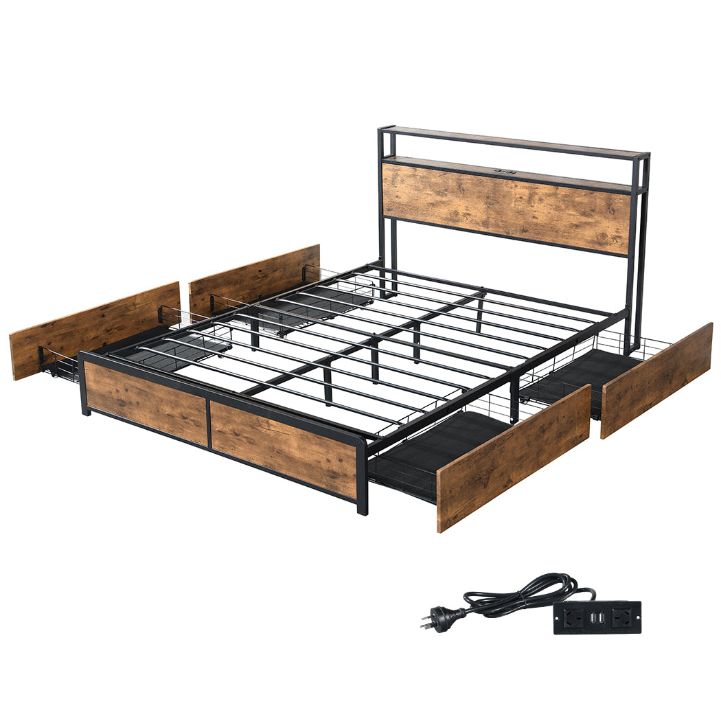 Levede Bed Frame with RGB LED, Drawers, Storage Headboard, and USB Charging - Levede