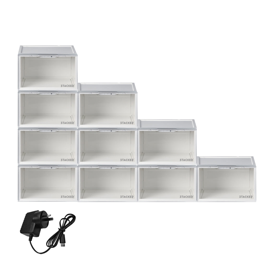 White LED Shoe Storage Box Lighted Sneaker Display Case Voice Anti-oxidation