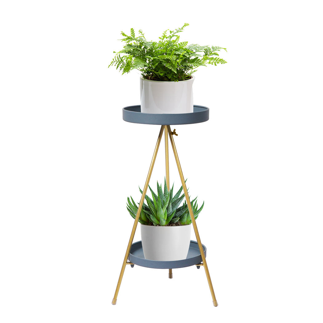 Levede Plant Stand 2 Tiers Outdoor Indoor Grey Gold Medium-1831592914975854592