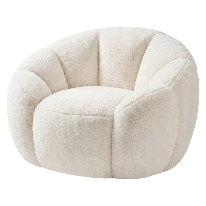 Bean Bag Chair Faux Rabbit Fur Floral Shaped Reading Sofa Chair White