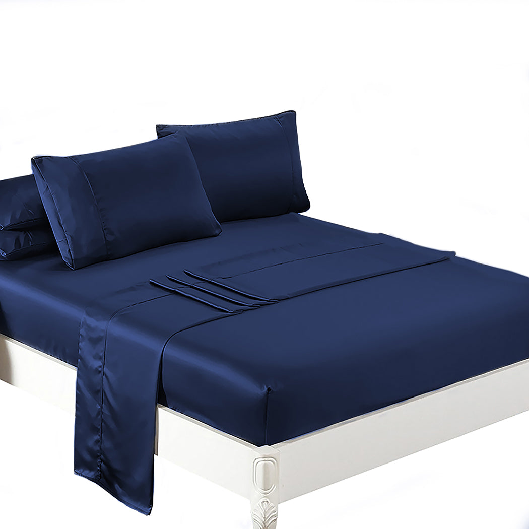 DreamZ Silky Satin Sheets Fitted Blue - Levede