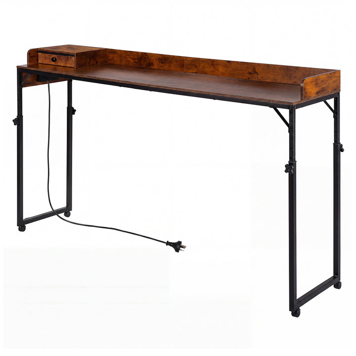Overbed Table 180cm 84-109cm Mobile with Charging Station Bedroom Brown