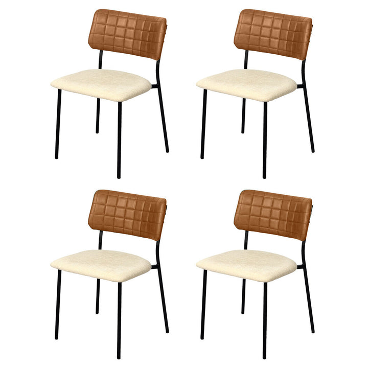 4x PU Backrest Dining Chairs Set Industrial Fabric Padded Seats