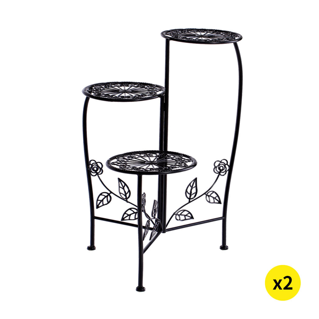 2X Wrought Iron Outdoor Indoor Flower Black 2 Pack - Levede