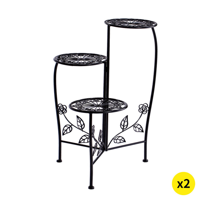 2X Wrought Iron Outdoor Indoor Flower Black 2 Pack - Levede