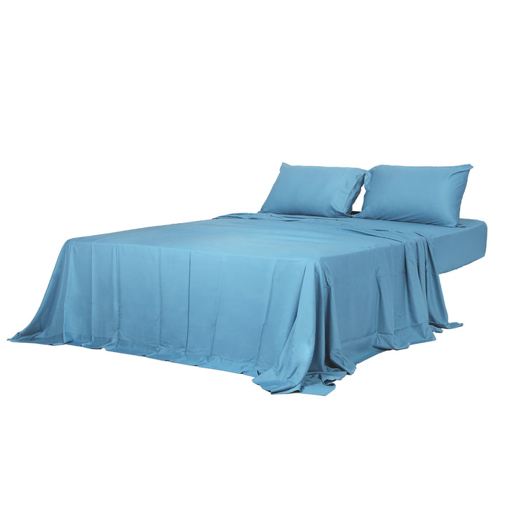 Dreamz 4pcs 100% Bamboo Bed Sheet Set in Blue Colour - Levede