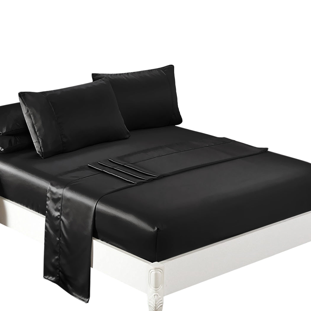 DreamZ Silky Satin Sheets Fitted Black - Levede