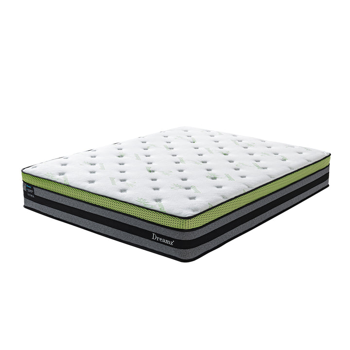 Dreamz Queen Cooling Mattress Pocket Spring Euro Top Bed Foam 7 Zone 30cm - Levede