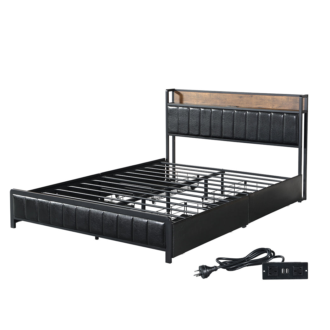 Levede Queen Bed Frame PU 4 Drawer USB Charge - Levede