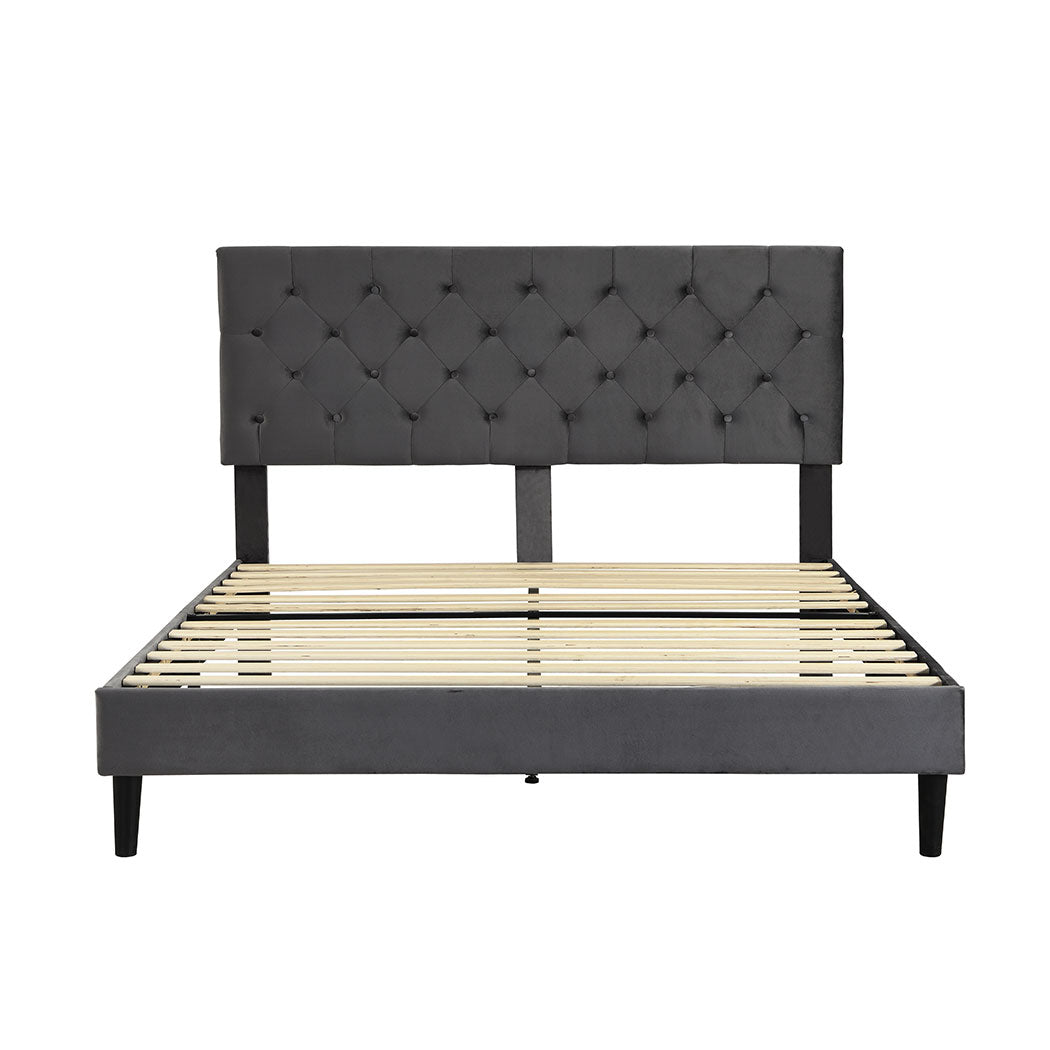 Levede Bed Frame Mattress Base Platform with Wooden Velvet Headboard - Levede