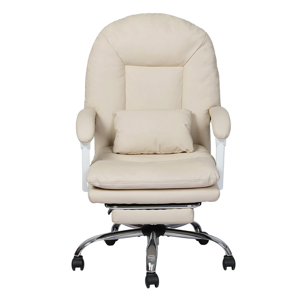 Executive Office Chair Footrest PU Leather Tilt Gaming Work Seat Beige