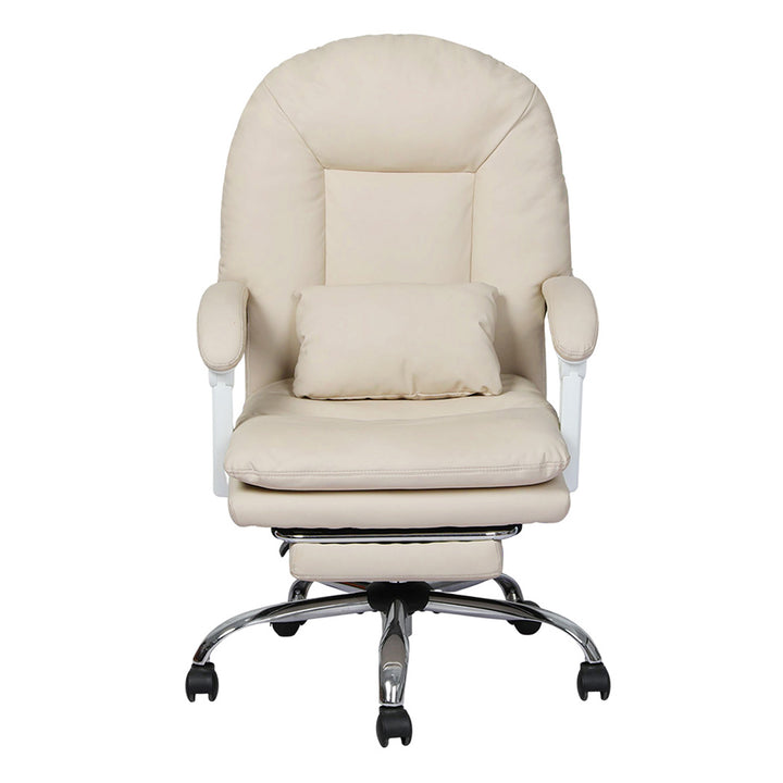 Executive Office Chair Footrest PU Leather Tilt Gaming Work Seat Beige