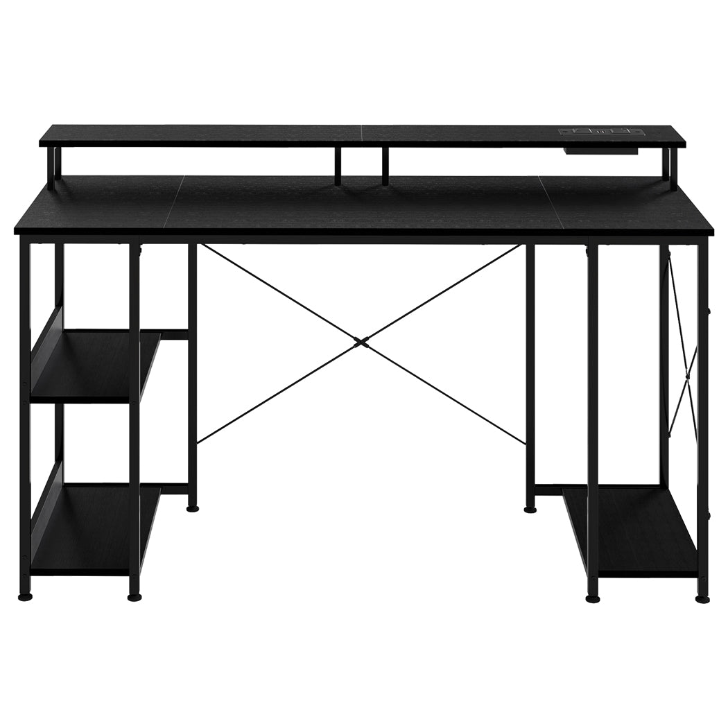 Gaming Desk Computer Table Monitor Shelf Power Outlets RGB Light 140cm