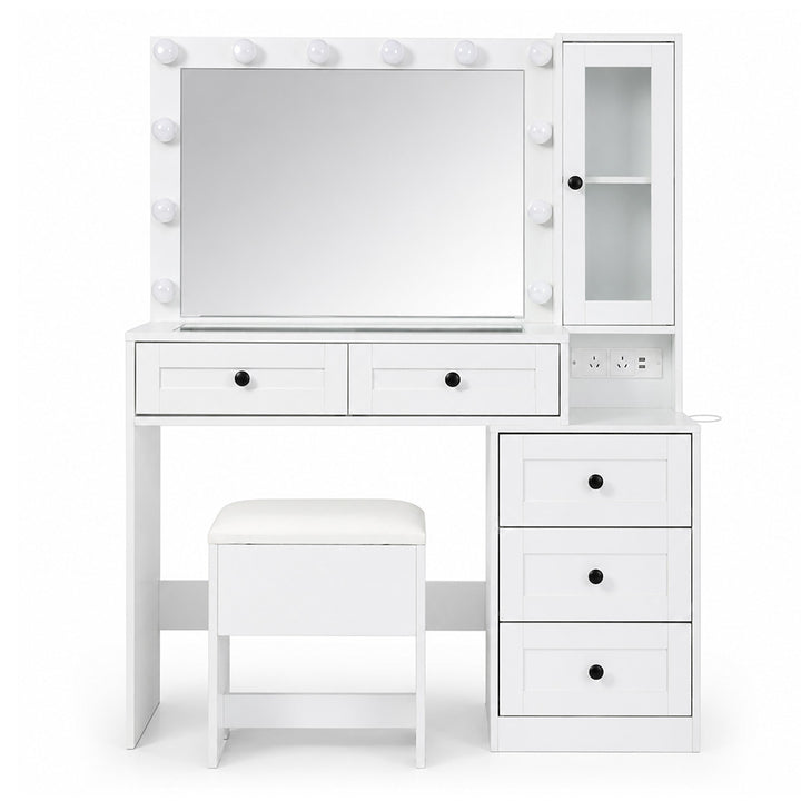 Dressing Table Vanity Desk with LED Mirror 5 Drawers Charging White