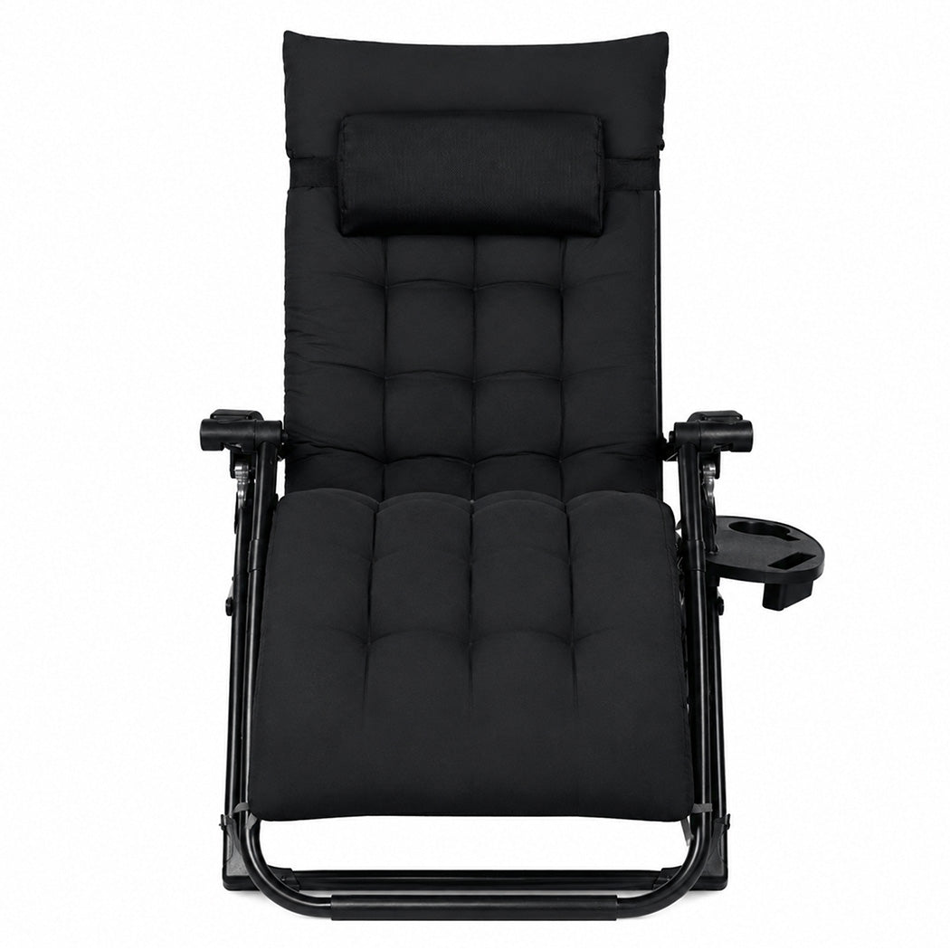 Zero Gravity Chair Lounge Lockable Outdoor Recline Cushion Tray Black