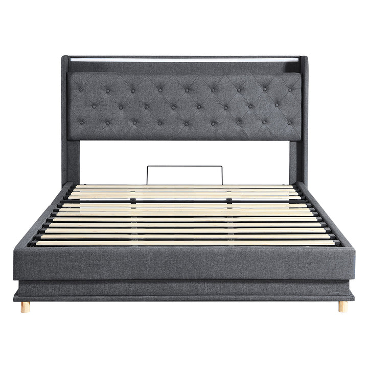 Gas Lift Storage Bed with LED Light Headboard