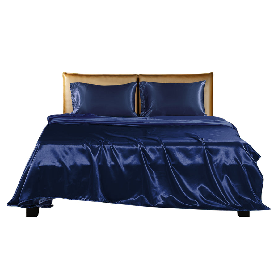 DreamZ Silky Satin Sheets Fitted Blue - Levede