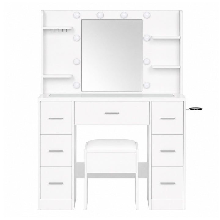 Dressing Table Makeup Vanity with Lights Glass Desktop 7 Drawers White