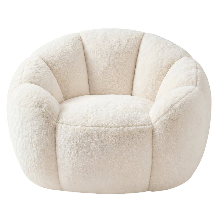 Bean Bag Chair Faux Rabbit Fur Floral Shaped Reading Sofa Chair White