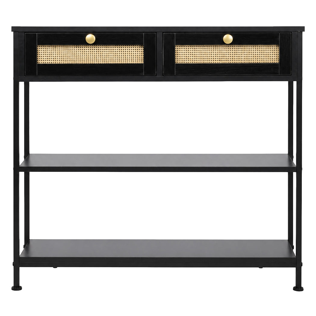 Console Table with Drawers 3-Tier Slim Hallway Table 80cm Entryway Black