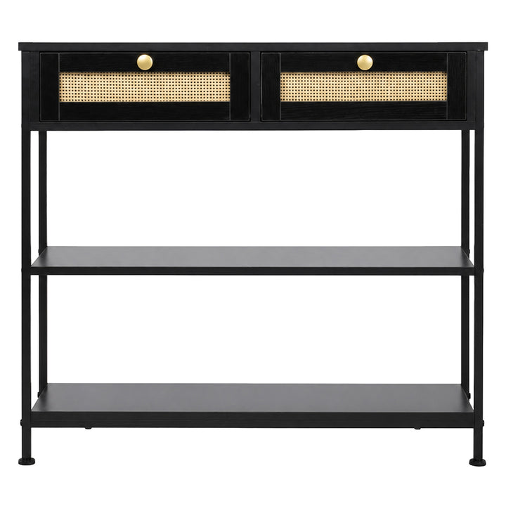 Console Table with Drawers 3-Tier Slim Hallway Table 80cm Entryway Black