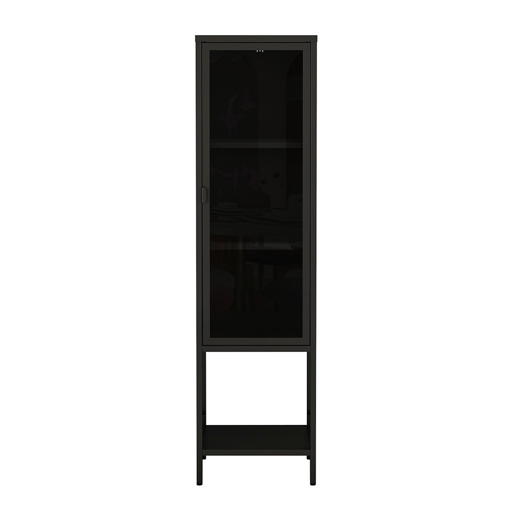 Display Cabinet With Glass Door Steel Frame Black