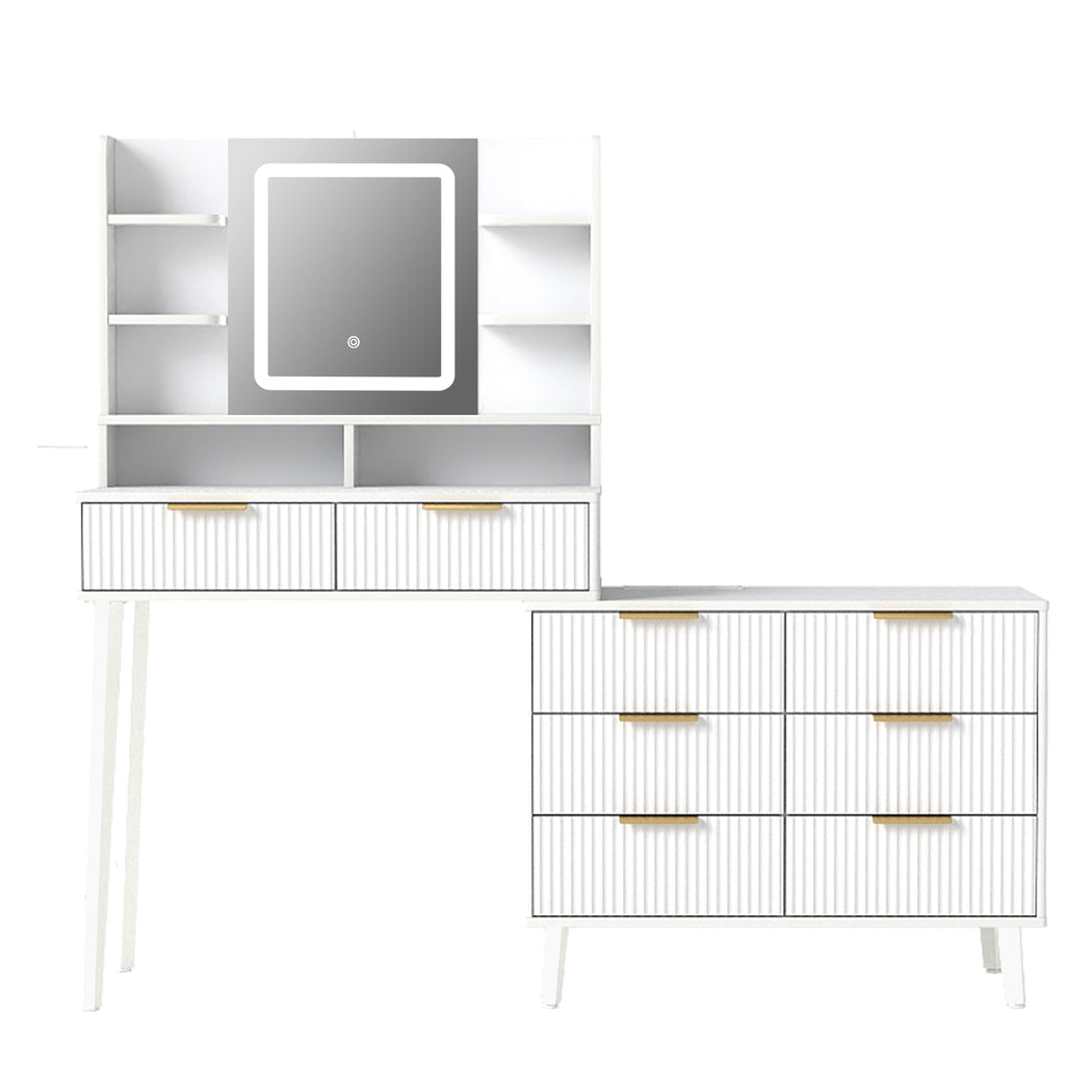 Dressing Table LED Mirror Jewellery Cabinet Makeup Storage 8 Drawers